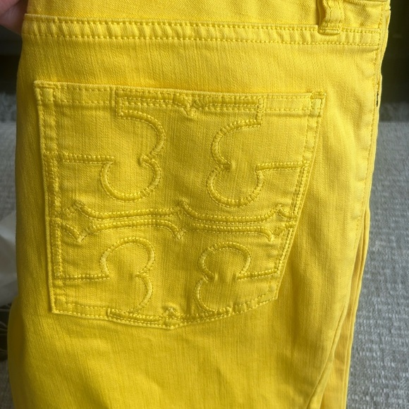 Tory Burch Cropped Slim Boot Stretch Jeans Yellow Size 30 - Picture 14 of 14